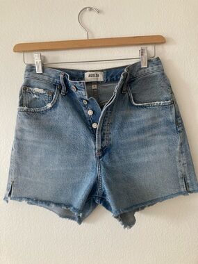 Agolde Light Wash High-Rise Denim Shorts with Button Fly